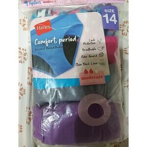 Hanes Girls Panties 4-Pack Comfort Underwear Period Moderate Protection Discreet